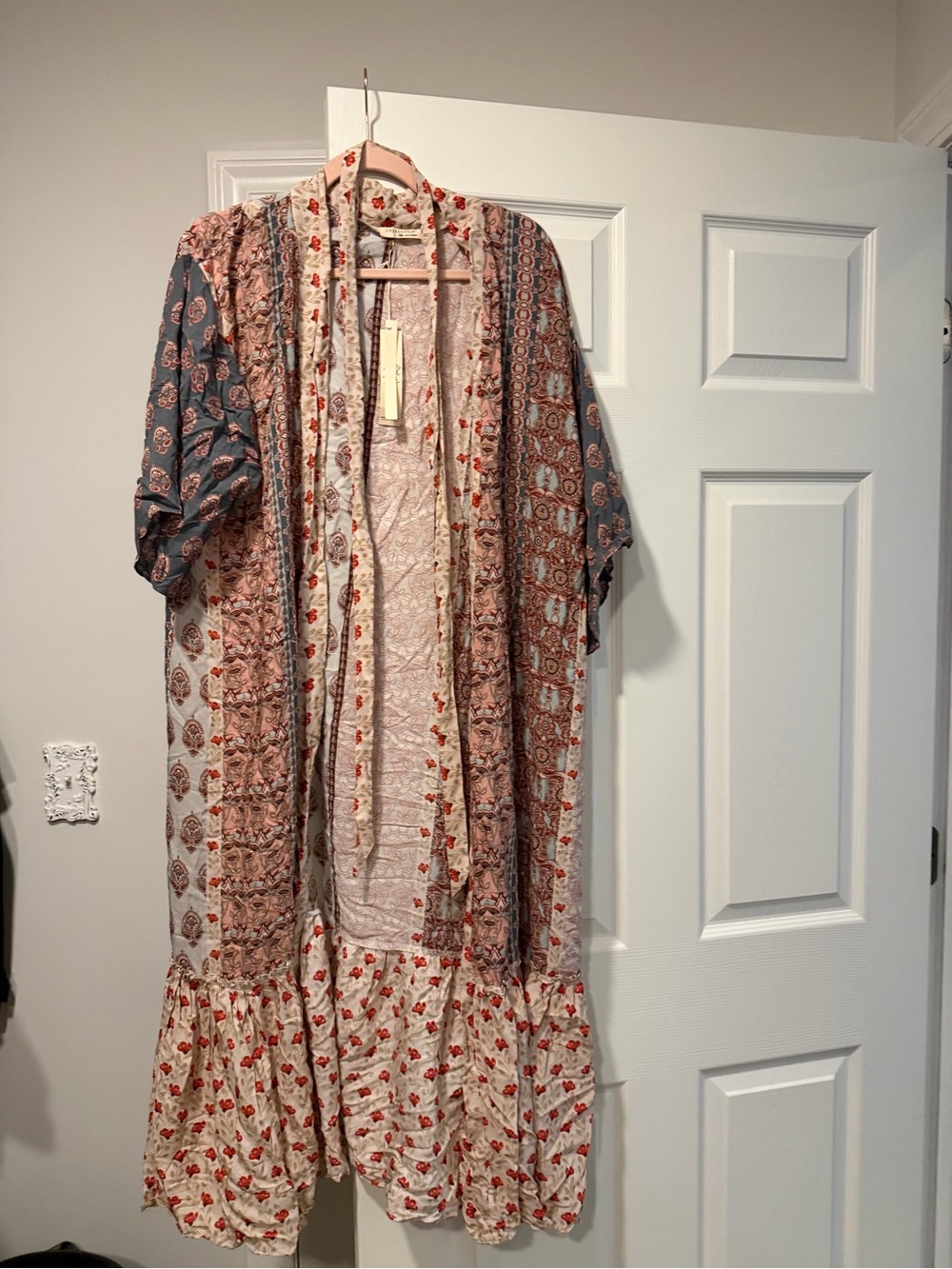 lovestitch Cream Floral Print Kimono with Rust Accents